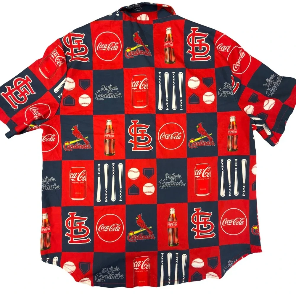 St. Louis Cardinals Coca-Cola MLB Mens XL Button Down Shirt Short Sleeve Red Nvy